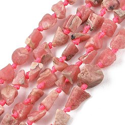 天然のロードナイトの原石ビーズ連売り  ナゲット  5~15x7~10x4~12mm  穴：1.1mm  約44~45個/連  17.13''（43.5センチメートル）&nbsp;G-D101-A02