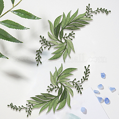 2個 2スタイルの花のコンピューター刺繍布アイロン縫い付けパッチ  アップリケ  ダークシーグリーン  170x80x0.8mm  1個/スタイル&nbsp;DIY-GF0014-67