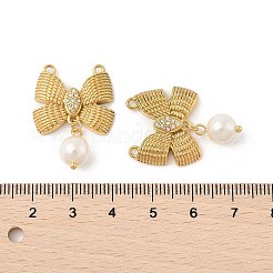 304ステンレススチールラインストーンペンダント  アブソリュートプラスチック模造パール  ちょう結びのチャーム  イオンプレーティング（ip）  ゴールドカラー  29x20.5x7.5mm  穴：1.4mm&nbsp;STAS-L280-17G