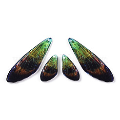 透明樹脂の翼のイヤリングペンダント  翼のチャーム  ココナッツブラウン  49x16x3mm  穴：1.2mm  小さな羽：12x24.5x3mm&nbsp;FIND-TAC0006-60E