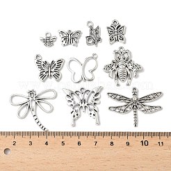 50pcs10スタイルチベットスタイルペンダント  鉛フリー＆カドミウムフリー  昆虫チャーム  アンティークシルバー  10.5~25.5x10~35x1~2.5mm  穴：1.2~2mm  5個/スタイル&nbsp;TIBEP-FP0001-15