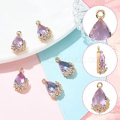 クリアガラスペンダント  DIYのジュエリーには  真鍮パーツ  多面カット  花と涙  ライトゴールド  プラム  16x9x6mm  穴：1.2mm&nbsp;GLAA-FZ0001-02I