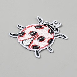 てんとう虫のポリエステル刺繍の縫い付け布パッチ  ミシンクラフト装飾  レッド  64x64x1.5mm&nbsp;PATC-WH0008-241