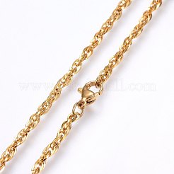304ステンレススチールロープチェーンネックレス  カニカン付き  ゴールドカラー  17.7インチ（45cm）  1.7mm&nbsp;NJEW-F227-08G-02