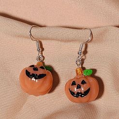 ハロウィンかぼちゃのプラスチック＆樹脂製ダングルイヤリング  プラチナ  ライトサーモン  42x20mm&nbsp;FS-WGC9740-01