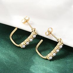 304ステンレススチールプラスチック模造真珠長方形スタッドピアス  ゴールドカラー  19.5x3.5mm&nbsp;EJEW-M105-09G