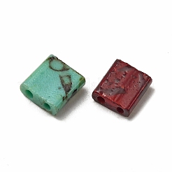 2穴不透明ガラスシードビーズ  アンティークスタイル  正方形  ターコイズ  5x5x2mm  穴：0.8mm&nbsp;SEED-S023-30C-29