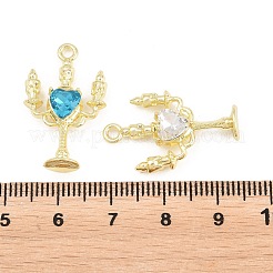 合金とラインストーンのペンダント  ハート型のキャンドルスタンドチャーム  ミックスカラー  ゴールドカラー  26x15.5x5.5mm  穴：1.8mm&nbsp;FIND-G114-05G