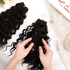 高温ファイバーロングヌードルパーマカーリーヘアスタイルドールウィッグヘア  DIYの女の子のためのbjdメイキングアクセサリー  ブラック  250x100x43mm&nbsp;DIY-WH0683-06D