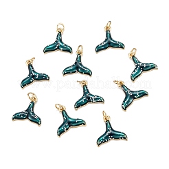 真鍮製エナメルペンダント  丸カン付き  長持ちメッキ  魚尾  ティール  18KGP本金メッキ  13.5x13x2mm  穴：3.5mm&nbsp;KK-A155-04G