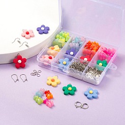 198個のDIYかわいいレジンイヤリングジュエリーキット  クマと花のペンダントを含む  ステンレス鋼のフレンチフックピアス＆フープピアス＆丸カン  ミックスカラー&nbsp;DIY-LS0001-07