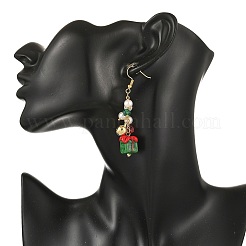 クリスマスハンドメイドランプワークダングルイヤリング  女性のための真鍮のぶら下がりイヤリング  模造パールと  ゴールドカラー  ボックス  65x15mm&nbsp;EJEW-TA00829
