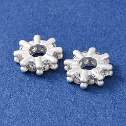 真鍮製マイクロパヴェキュービックジルコニアヨーロピアンビーズ  ロンデルホイールの大きな穴のビーズ  カドミウムフリー＆鉛フリー  ラックめっき  長持ちメッキ  925銀メッキ  11.5x11x3.3mm  穴：4.5mm&nbsp;KK-C157-09B-S