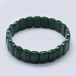 天然マラカイトストレッチブレスレット  長方形  2インチ（5.1cm）&nbsp;BJEW-F327-04