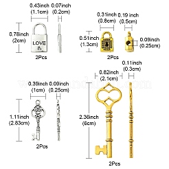 8個 4スタイル チベットスタイル 合金スケルトンキーロックペンダント  アンティークシルバー＆ゴールデン  18~60x8~21x5mm  穴：2.5~5mm  2個/スタイル&nbsp;FIND-FS0002-11