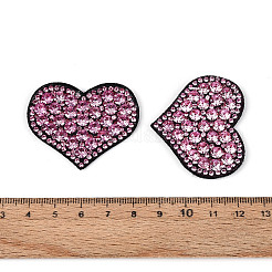 布パッチ付きハート型ガラスラインストーンホットフィックス  ライトローズ  35.5~36.5x43~44x3~3.5mm&nbsp;PATC-T002-02C