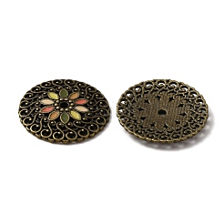 合金エナメルチャーム  アンティークシルバー  花付きフラットラウンド  カラフル  25.5x2.5mm  穴：2mm&nbsp;ENAM-WH0054-45