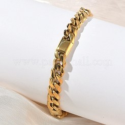 女性用 304 ステンレススチール キューバンリンクチェーンブレスレット  イオンプレーティング（ip）  18KGP本金メッキ  8.35インチ（21.2cm）&nbsp;BJEW-G779-04A-G