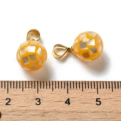 天然イエローシェル染めラウンドチャーム  ベイルに金メッキ真鍮スナップ付き  オレンジ  14x10mm  穴：4.5x4mm&nbsp;SSHEL-H071-01G-02