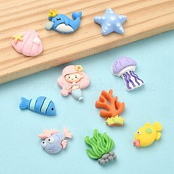 10 個 10 スタイルオーシャンテーマの不透明樹脂カボション  海の動物のカボション  魚とクジラと人魚  混合図形  ミックスカラー  12~26.5x17~25x6~8.5mm  1個/スタイル&nbsp;RESI-YW0001-53