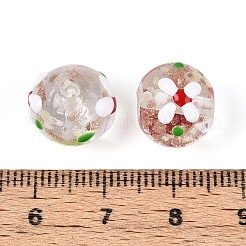 明るい手作りの金の砂のランプワークビーズ  花の丸  エナメル  暗闇で光る  ホワイト  11.5~13.5mm  穴：1.2~1.6mm&nbsp;LAMP-N035-04G