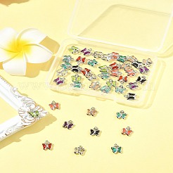 45 個 9 色のガラスチャーム  蝶  真鍮パーツ  長持ちメッキ  ミックスカラー  8.5x7x2mm  穴：1mm  5個/カラー&nbsp;KK-FS0001-67