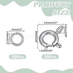 304ステンレススチールスプリングリング留め具30個  変色防止304ステンレススチール製丸カン30個付き  ステンレス鋼色  9.5x6x1.5mm  穴：2.2mm&nbsp;STAS-HY0002-18