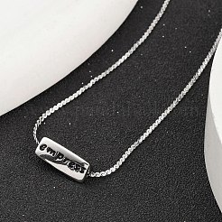 304ステンレススチールサーペンタインチェーンネックレス  女性用ブラックエナメルエンプレス長方形ペンダントネックレス  ステンレス鋼色  16.54インチ（42cm）&nbsp;NJEW-K255-33P