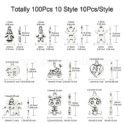 100pcs10スタイルチベットスタイルアロイペンダント  男の子と女の子のチャーム  アンティークシルバー  15.5~24x13~18x3mm  穴：1.6~2.5mm  10個/スタイル&nbsp;FIND-CJ0002-30