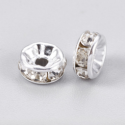 真鍮グレードAクリスタルラインストーンビーズ  ロンデル  ブレスレットネックレスDIYジュエリーアクセサリー  銀  6x3mm  穴：1.5mm&nbsp;X-RB-A003-6MM-S