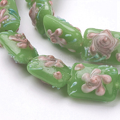手作り凹凸柄ランプワークビーズ連売り  花の長方形  黄緑  17.5~18x14x11~13mm  穴：2mm&nbsp;LAMP-K027-07C