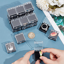 プラスチックバッジ収納ギフトボックス  黒いトレイ付き  正方形  3.75x3.05x2.2cm&nbsp;CON-WH0099-07A