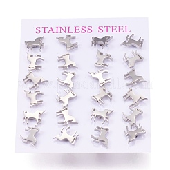 変色しにくい304ステンレススチールスタッドピアス  耳ナッツ  ユニコーン  ステンレス鋼色  9x10x1.5mm  ピン：0.8mm  12のペア/カード&nbsp;EJEW-N045-06P