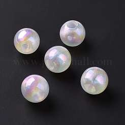 Abs 樹脂ヨーロッパ ビーズ  ABカラーメッキ  ラウンド  ホワイト  15.5x14mm  穴：6mm&nbsp;KY-G025-15