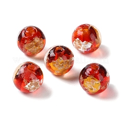 手作りのゴールド＆シルバーの箔ランプワークビーズ  ラウンド  レッド  10~10.5mm  穴：1.6~1.8mm  約40個/連  14.57インチ（37cm）&nbsp;GLAA-G107-07B-11