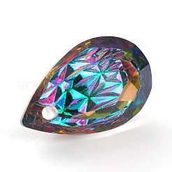 エンボスガラスラインストーンペンダント  ティアドロップ  多面カット  火山  19x12x6mm  穴：1.6mm&nbsp;GLAA-J101-05B-001VO