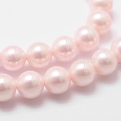 シェルパールビーズ連売り  虹メッキ  グレードA  ラウンド  ピンク  8mm  穴：1mm  約51個/連  16インチ&nbsp;BSHE-L025-06-8mm