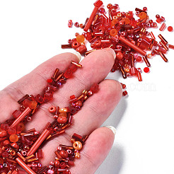 ガラスシードビーズ100g  混合スタイル  混合図形  レッド  1~27x2~4mm  穴：0.7~1mm&nbsp;SEED-SZ0001-027E