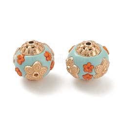 手作りのインドネシアビーズ  合金パーツとレジン  花とロンデル  淡いターコイズ  14.5mm  穴：1.5mm&nbsp;IPDL-B001-02A