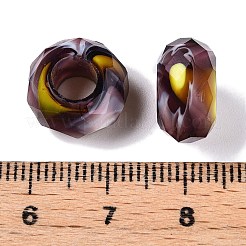 ツートンガラスヨーロピアンビーズ  大穴ビーズ  ファセットロンデル  ロージーブラウン  14x8mm  穴：5.5~6mm&nbsp;GDA009-4
