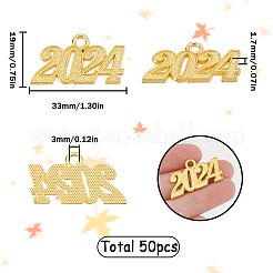 50個の合金チャーム  数2024  ゴールドカラー  18~19x32~33x2mm  穴：3mm&nbsp;FIND-SC0007-04G