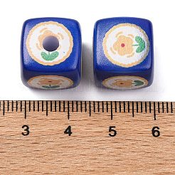 印刷された不透明なアクリルビーズ  キューブ  ブルー  14x14x14mm  穴：4mm&nbsp;SACR-A009-01G