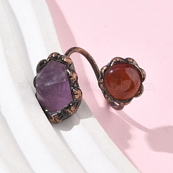 天然アメジストと宝石のリング  赤銅真鍮カフリング  18mm&nbsp;RJEW-B122-04R