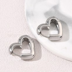 304ステンレススチールフープピアス  ハート  ステンレス鋼色  21x20x6mm&nbsp;SA-CBA46AF-26P-02