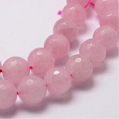 天然石ローズクォーツビーズ連売り  多面カット  ラウンド  12mm  穴：1mm  約31個/連  14.9インチ〜15.1インチ&nbsp;G-D840-20-12mm