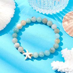 天然花アマゾナイト ビーズ ストレッチ ブレスレット  ヒトデ  内径：2-3/8インチ（6.1cm）&nbsp;BJEW-JB09764-02