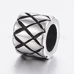 304ステンレススチールビーズ  大穴ビーズ  編組模様の列  アンティークシルバー  9x7mm  穴：6mm&nbsp;STAS-H440-46AS