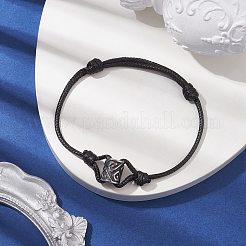 調節可能なコラム 304 ステンレススチール & 韓国ワックスポリエステルコードビーズブレスレット 女性用 男性用  アンティークシルバー  内径：2-1/8~3インチ（5.5~7.7cm）&nbsp;BJEW-JB10648