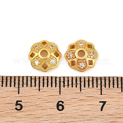 真鍮製マイクロクリアキュービックジルコニアビーズキャップ  多弁花  花  ラックめっき  長持ちメッキ  鉛フリー＆カドミウムフリー  ゴールドカラー  8x3mm  穴：1.5mm&nbsp;KK-CBA6A75-56G