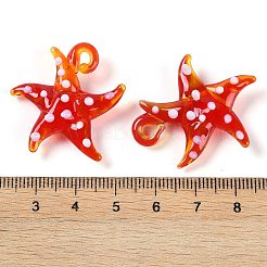 手作りランプワークペンダント  バンピー  ヒトデ  レッド  28~34x27~30x7~8.5mm  穴：2~2.5mm&nbsp;LAMP-C015-02H